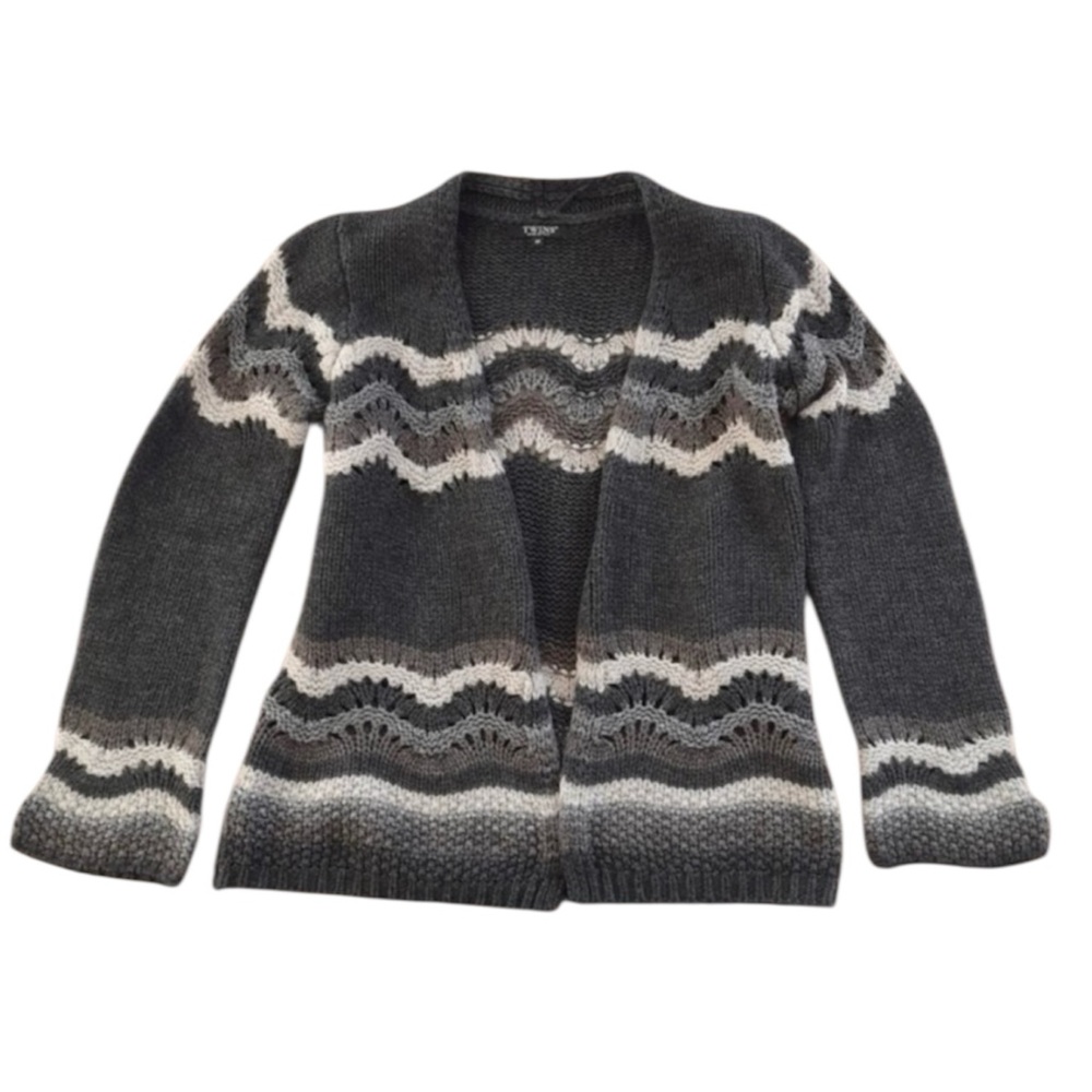 Twins Italy Wool Blend Scallop Knit Open Front Cottagecore Granola Cardigan Med